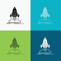 Launch. mission. shuttle. startup. publish Icon Over Various Background. glyph style design. designed for web and app. Eps 10 vector illustration