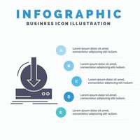 suma. contenido. dlc. descargar. plantilla de infografía de juego para sitio web y presentación. icono de glifo gris con ilustración de vector de estilo infográfico azul.