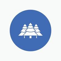 forest. camping. jungle. tree. pines White Glyph Icon in Circle. Vector Button illustration