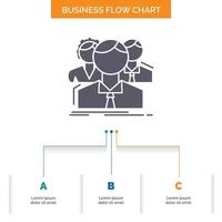 group. multiplayer. people. team. online Business Flow Chart Design with 3 Steps. Glyph Icon For Presentation Background Template Place for text. vector