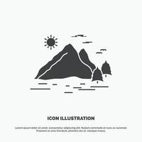 Nature. hill. landscape. mountain. sun Icon. glyph vector gray symbol for UI and UX. website or mobile application