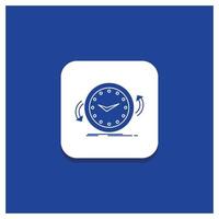 botón redondo azul para copia de seguridad. reloj. agujas del reloj. encimera. icono de glifo de tiempo vector