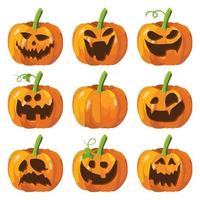 gran juego de halloween con calabazas. cara de calabaza 3d. vector. vector