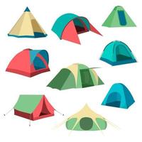 Set of tourist tents. Collection camping tent icons. Vector illustration