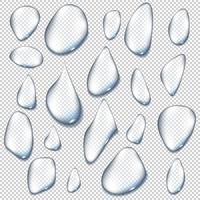 Realistic pure transparent water drop with shadow on gray background. Vector illustration