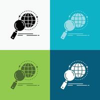global. globe. magnifier. research. world Icon Over Various Background. glyph style design. designed for web and app. Eps 10 vector illustration