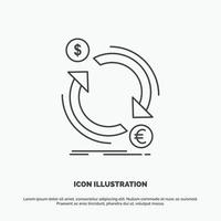 intercambio. divisa. Finanzas. dinero. icono de conversión. símbolo gris vectorial de línea para ui y ux. sitio web o aplicación móvil vector