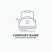 té. tetera. tetera. cámping. plantilla de logotipo de empresa púrpura pot. lugar para el eslogan vector