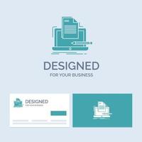 Coder. coding. computer. list. paper Business Logo Glyph Icon Symbol for your business. Turquoise Business Cards with Brand logo template. vector