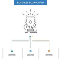 awards. game. sport. trophies. winner Business Flow Chart Design with 3 Steps. Line Icon For Presentation Background Template Place for text vector