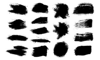 conjunto negro de trazo de pincel de tinta. grunge textura aislada en blanco. elementos de diseño de la colección de pinceles. frotis de pintura acrílica, manchas negras. ilustración vectorial vector