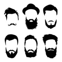 Hipster detailed hair and beards set. Fashion bearded man. Long beard with facial. isolated on white background. Vector illustration