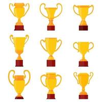 ganadores copas de oro. conjunto de diferentes trofeos de campeón de tazones de oro. signo de copa vectorial. vector