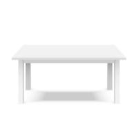 Empty top of white plastic table isolated on white background. For product display template. Vector 3d table for object presentation.