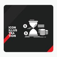 fondo de presentación creativa rojo y negro para reloj de arena. administración. dinero. tiempo. icono de glifo de monedas vector