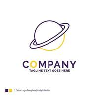 Company Name Logo Design For planet. space. moon. flag. mars. Purple and yellow Brand Name Design with place for Tagline. Creative Logo template for Small and Large Business. vector