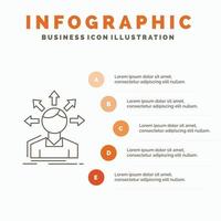 diferencia de conversión. diversidad. opciones estructura. plantilla de infografía de transición de usuario para sitio web y presentación. icono de línea gris con ilustración de vector de estilo infográfico naranja