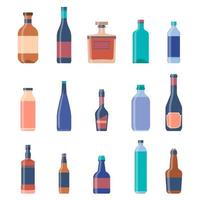 diferentes colecciones de botellas. fondo vintage de cerveza. licor, bebidas alcohólicas, botella de vodka,. vector