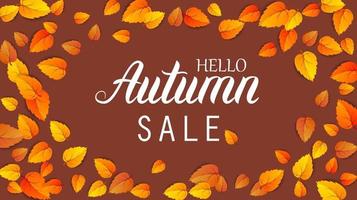 Autumn lettering sale banner. September or october shopping promotion template. web seasonal hello autumn poster. vector