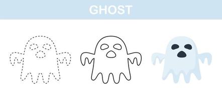 Ghost tracing and coloring worksheet for kids vector