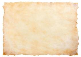 old parchment paper sheet vintage aged or texture isolated on white background photo