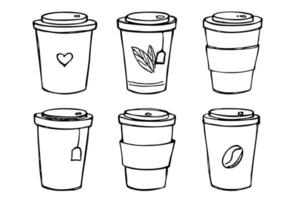 linda taza de té y café ilustración. imágenes prediseñadas de taza simple. acogedor conjunto de garabatos para el hogar vector