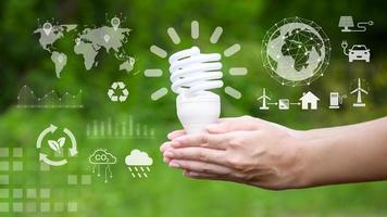 light bulb on green background , Ecological technology , Save earth concept photo