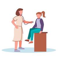 The doctor listens to the patient's chest with a stethoscope.A mother and a girl at a doctor's appointment, sitting at a table in a hospital, infirmary, clinic.the concept of healthcare. vector