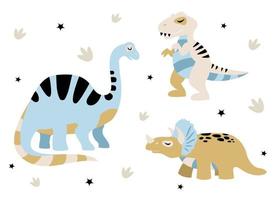 Cute dinosaurs. Funny collection of cartoon dinosaurs. Vector flat illustration