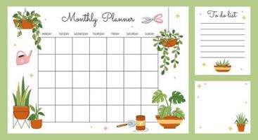 Set of 3 lists daily planner list, note paper, to do list decorated with house plants and inspirational quote. School scheduler and organizer. vector