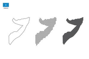 3 versions of Somalia map city vector by thin black outline simplicity style, Black dot style and Dark shadow style. All in the white background.