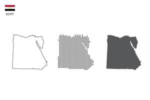 3 versiones del vector de la ciudad del mapa de Egipto por estilo de simplicidad de contorno negro delgado, estilo de punto negro y estilo de sombra oscura. todo en el fondo blanco.