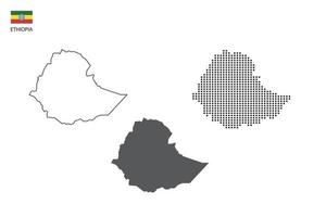 3 versions of Ethiopia map city vector by thin black outline simplicity style, Black dot style and Dark shadow style. All in the white background.