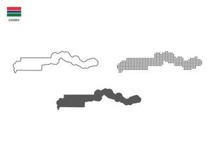 3 versions of Gambia map city vector by thin black outline simplicity style, Black dot style and Dark shadow style. All in the white background.