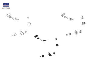 3 versions of Cape Verde map city vector by thin black outline simplicity style, Black dot style and Dark shadow style. All in the white background.