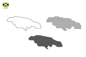 3 versions of Jamaica map city vector by thin black outline simplicity style, Black dot style and Dark shadow style. All in the white background.