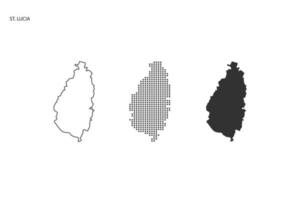 3 versions of St. LuciaDot map city vector by thin black outline simplicity style, Black dot style and Dark shadow style. All in the white background.