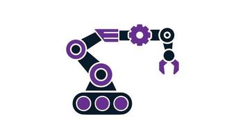 Purple and Black Robotic Arm Automation Technology Logo Design Template vector