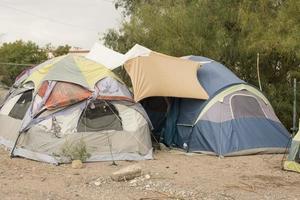 El Paso, Texas, USA September 29, 2022 Tents set up by Immigrants along the US Mexico Border photo