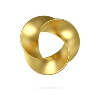 3d gold mobius strip ring sacred geometry. Front view of cover design isolate on white background. Minimal art, abstract digital illustration. 3d rendering photo