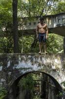 Yoga meditation outdoors. Glowing seven all chakra. man practice yoga, mexico, gualdajara photo