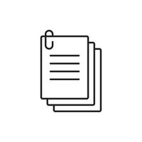 eps10 black vector stack of paper with clip icon isolated on white background. Document papers pile outline symbols in a simple flat trendy modern style for your website design, logo, and mobile app