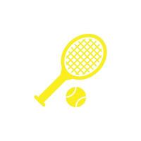 eps10 vector amarillo pelotas de tenis y raqueta de tenis icono de arte abstracto aislado sobre fondo blanco. símbolo deportivo en un estilo moderno y sencillo para el diseño de su sitio web, logotipo y aplicación móvil