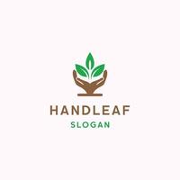 Hand leaf logo icon flat design template vector