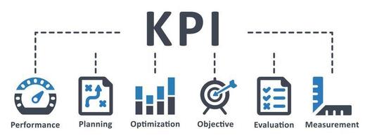 icono kpi - ilustración vectorial . kpi, clave, rendimiento, indicador, objetivo, medición, optimización, estrategia, evaluación, infografía, plantilla, presentación, concepto, banner, conjunto de iconos, iconos. vector