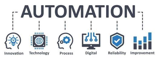 icono de automatización - ilustración vectorial. automatización, tecnología, proceso, digital, fiabilidad, productividad, infografía, plantilla, presentación, concepto, banner, pictograma, conjunto de iconos, iconos. vector