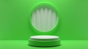Green background with a round window and a pedestal photo