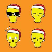 vector illustration of cute chick emoji in santa hat