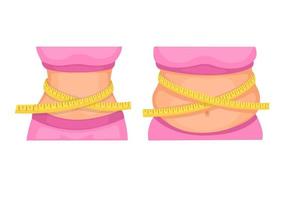 vientre de mujer comparación delgada y gorda con vector de ilustración de regla de cinta