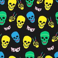 Seamless vector pattern with funny skulls and peace sign
